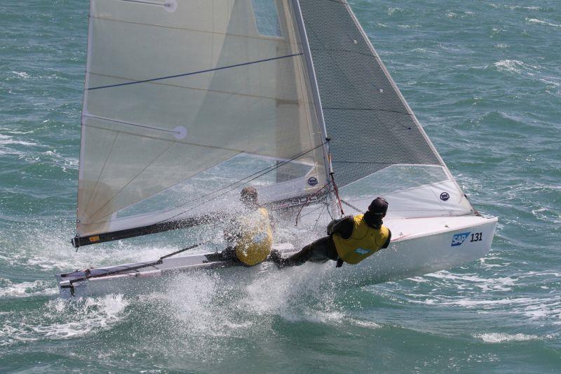 Nathan Batchelor & Sam Pascoe on day 4 of the SAP 505 Worlds at Weymouth photo copyright Mark Jardine taken at Weymouth & Portland Sailing Academy and featuring the 505 class