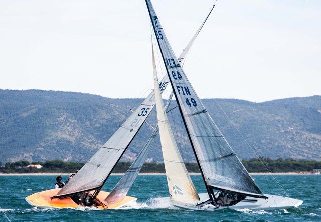 Crossing upwind on day 2 of the 5.5m IC World Championship photo copyright Pierpaolo Lanfrancotti taken at Yacht Club Santo Stefano and featuring the 5.5m class