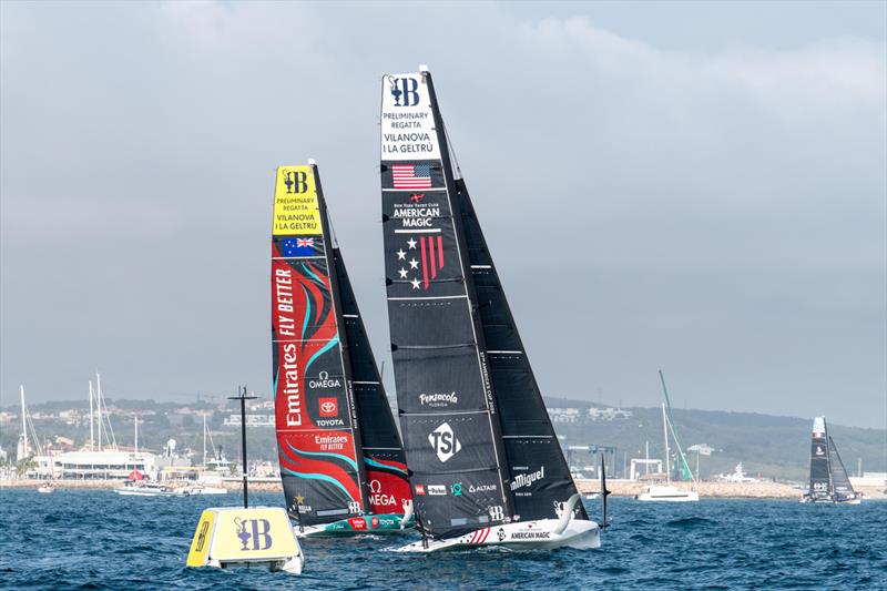 Both boats struggle at the start of the Final - America's Cup Preliminary Regatta - Day 3 -  Vilanova - September 17, 2023 photo copyright America's Cup Media taken at Club Náutic Vilanova and featuring the AC40 class