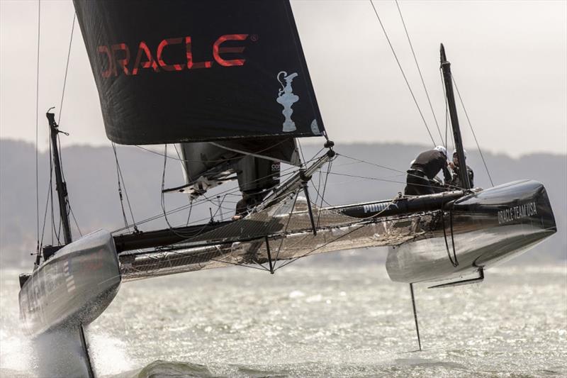 An ORACLE TEAM USA foiling AC45 during testing in 2013 photo copyright Guilain Grenier taken at  and featuring the AC45 class