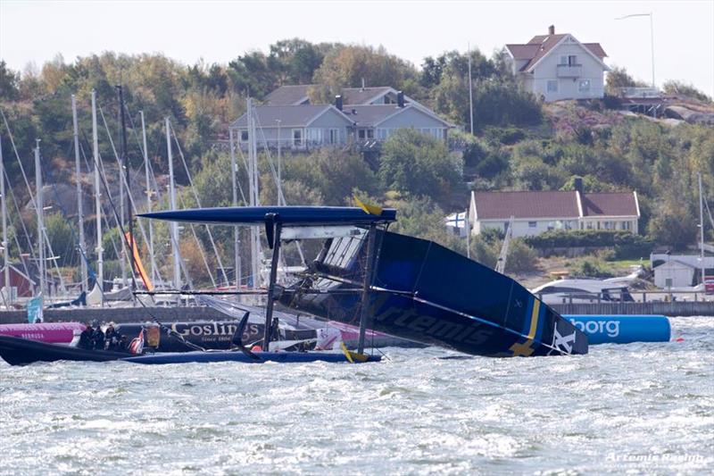 Artemis Racing capsize while practicing ahead of Louis Vuitton America's Cup World Series Gothenburg photo copyright Sander van der Borch / Artemis Racing taken at  and featuring the AC45 class