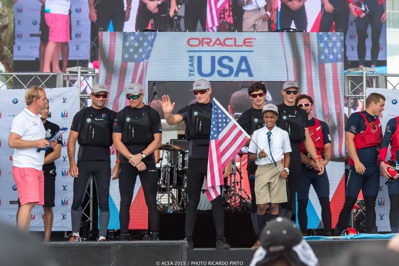 ORACLE TEAM USA on stage at Louis Vuitton America's Cup World Series Bermuda - photo © ACEA 2015 / Ricardo Pinto