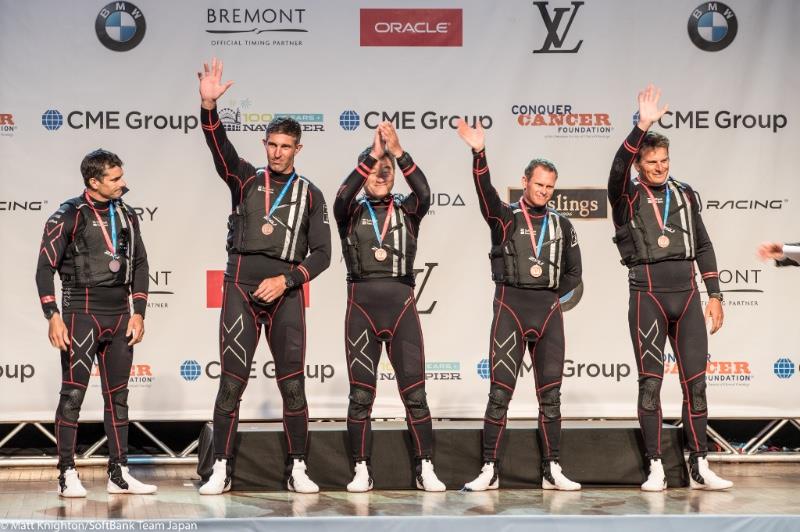 SoftBank Team Japan on the podium at Louis Vuitton America's Cup World Series Chicago photo copyright Matt Knighton / SoftBank Team Japan taken at  and featuring the AC45 class