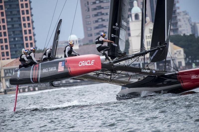 ORACLE TEAM USA on practice day at Louis Vuitton America's Cup World Series Fukuoka photo copyright Sam Greenfield / Oracle Team USA taken at  and featuring the AC45 class