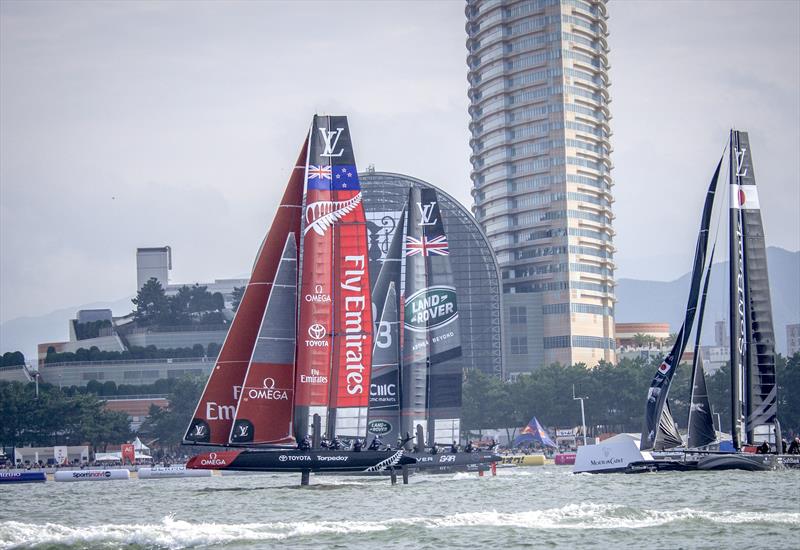 Emirates Team New Zealand on Louis Vuitton America's Cup World Series Fukuoka day 1 photo copyright Hamish Hooper / ETNZ taken at  and featuring the AC45 class
