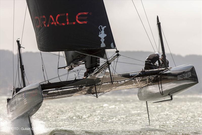 Testing L-shaped daggerboards and T-shaped rudders for the AC45 photo copyright Guilain Grenier / ORACLE TEAM USA taken at  and featuring the AC45 class