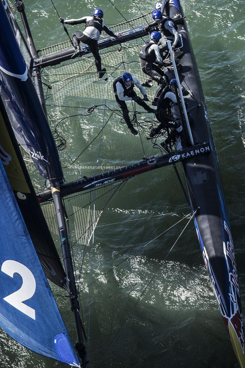 Members of NZL Sailing Team with ETNZ on day 3 of the Red Bull Youth America's Cup photo copyright Balazs Gardi / Red Bull Sailing Newsroom taken at  and featuring the AC45 class
