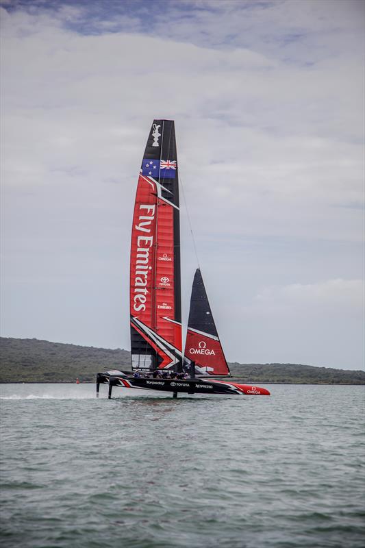 Emirates Team New Zealand launch their race boat for the 35th America's Cup photo copyright Hamish Hooper / ETNZ taken at  and featuring the AC50 class