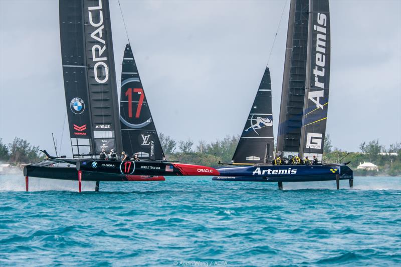 ORACLE TEAM USA and Artemis Racing practicing in Bermuda photo copyright Austin Wong / ACEA taken at  and featuring the AC50 class
