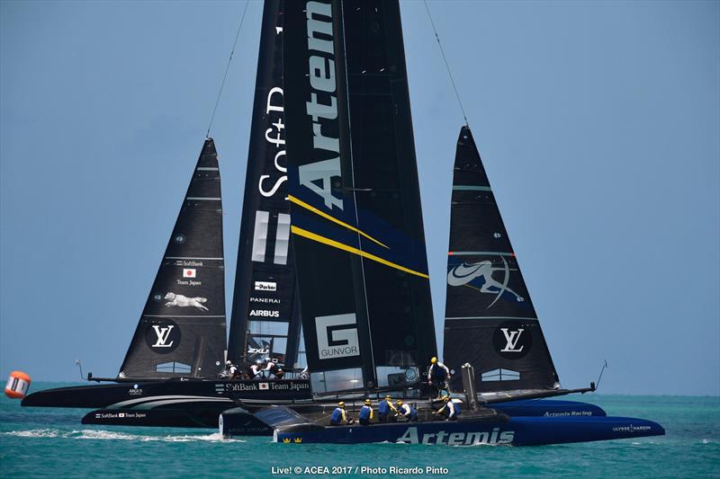 SoftBank Team Japan beat Artemis Racing on the opening day of the 35th America's Cup photo copyright ACEA 2017 / Ricardo Pinto taken at  and featuring the AC50 class