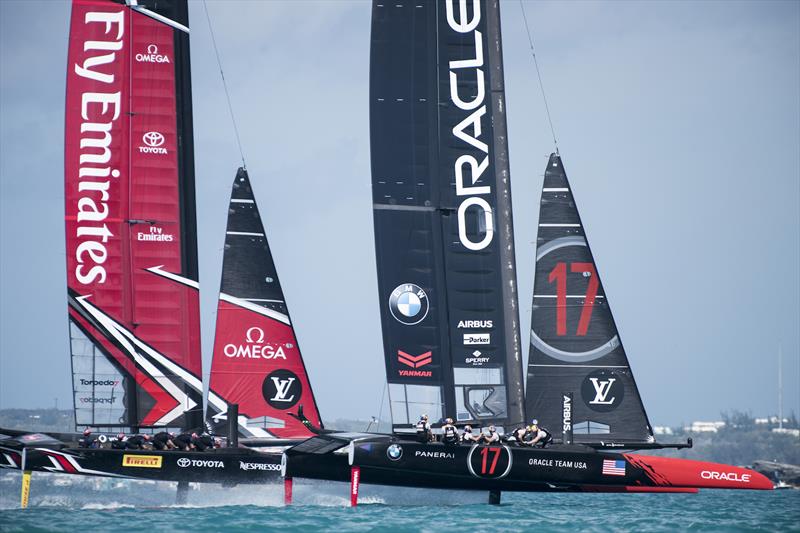 ORACLE TEAM USA beat Emirates Team New Zealand on the opening day of the 35th America's Cup photo copyright Sam Greenfield / ORACLE TEAM USA taken at  and featuring the AC50 class