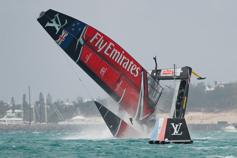 Emirates Team New Zealand capsize on the second day of the Louis Vuitton America