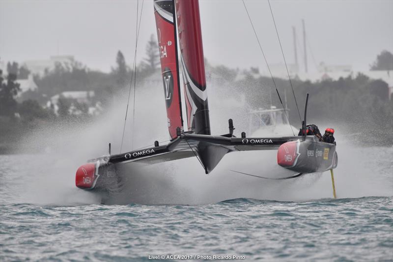Emirates Team New Zealand on day one of the Louis Vuitton America's Cup Challenger Playoffs photo copyright ACEA 2017 / Ricardo Pinto taken at  and featuring the AC50 class