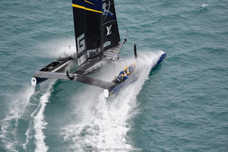 Splash down for Artemis Racing on day two of the Louis Vuitton America's Cup Challenger Playoffs photo copyright ACEA 2017 / Ricardo Pinto taken at  and featuring the AC50 class