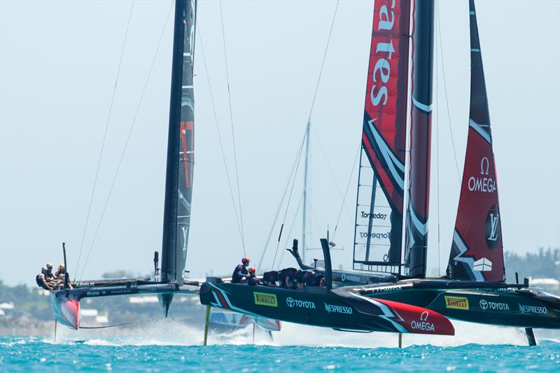 Emirates Team New Zealand dominate again on day 2 of the 35th America's Cup Match photo copyright Richard Hodder / ETNZ taken at  and featuring the AC50 class