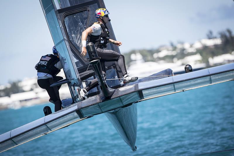 Skipper of the Oracle Team USA Jimmy Spithill and grinder Graeme Spence of Australia sail during the Louis Vuitton America's Cup Match in Hamilton, Bermuda photo copyright Sander van der Borch / ACEA / Red Bull Content Pool taken at  and featuring the AC50 class