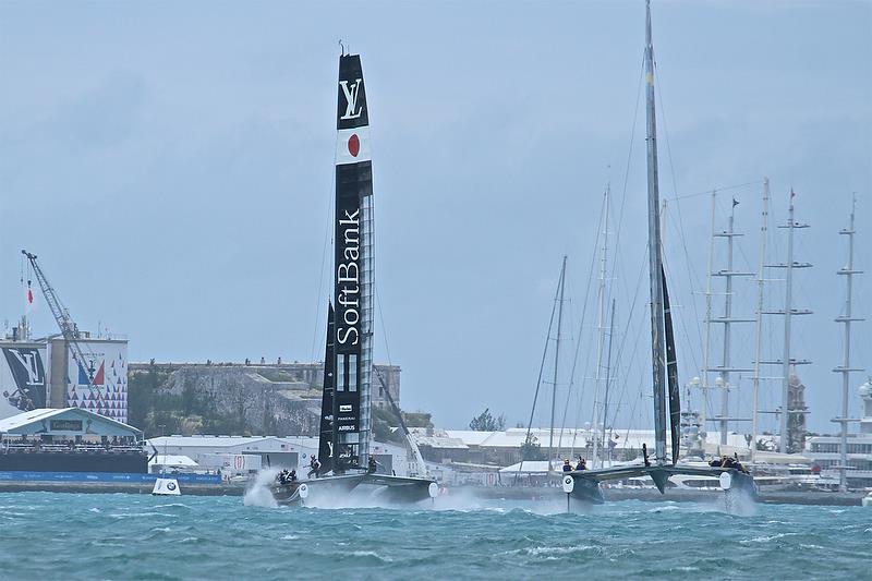 Softbank Team Japan leads Artemis Racing - Leg 2 - Semi-Finals, America's Cup Playoffs- Day 11, June 6, 2017 (ADT) photo copyright Richard Gladwell taken at  and featuring the AC50 class