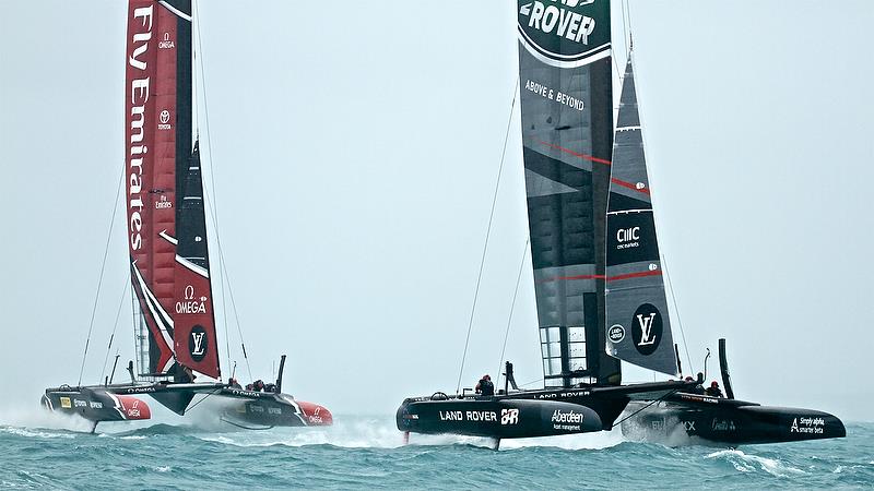 Land Rover BAR leads ETNZ Leg 2 - Race 3 - Semi-Finals, Day 11 - 35th America's Cup - Bermuda June 6, 2017 photo copyright Richard Gladwell taken at  and featuring the AC50 class
