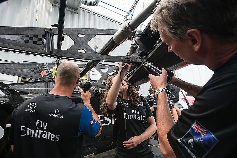 Wingsail damage Emirates Team New Zealand's nosedive - June 6, 2018. Semi-Final 4, America's Cup Playoffs photo copyright Richard Hodder / ETNZ taken at  and featuring the AC50 class