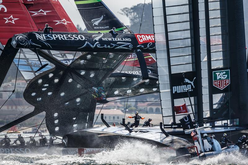 Abner Kingman catches the moment Emirates Team New Zealand nearly capsize in the 34th America's Cup photo copyright Abner Kingman taken at  and featuring the AC72 class