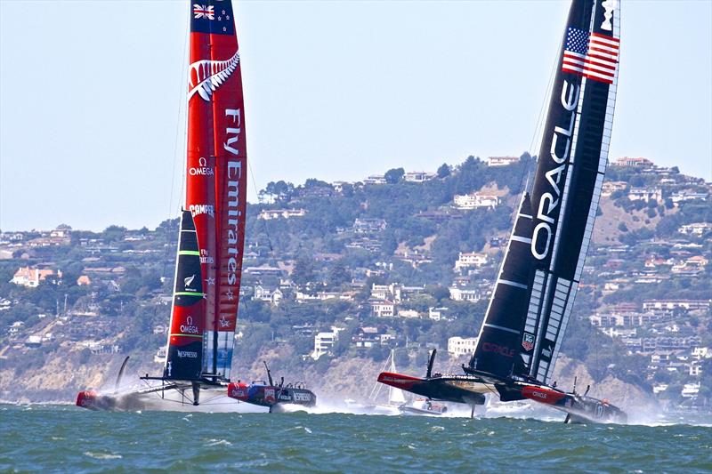 NZ Government took a sponsorship position with Emirates Team New Zealand -displaying their Fern logo on the race boat in san Francisco - photo © Richard Gladwell