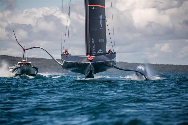 BRITANNIA sailing on the Hauraki Gulf during the 36th America's Cup photo copyright C Gregory for INEOS Britannia taken at  and featuring the AC75 class