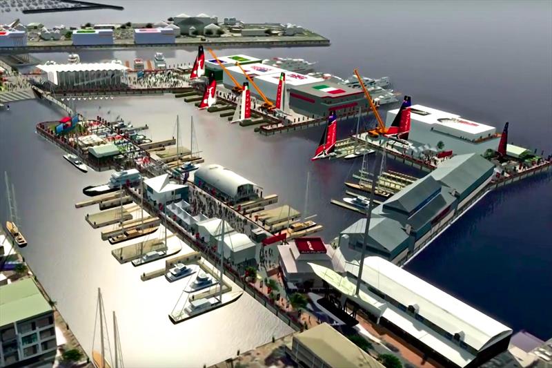 Graphic artist's impression of the 2021 America's Cup setup which shows some elements of the selected option. - photo © Virtual Eye