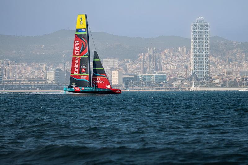 Emirates Team New Zealand in Barcelona photo copyright Alex Carabi / America's Cup taken at  and featuring the AC75 class
