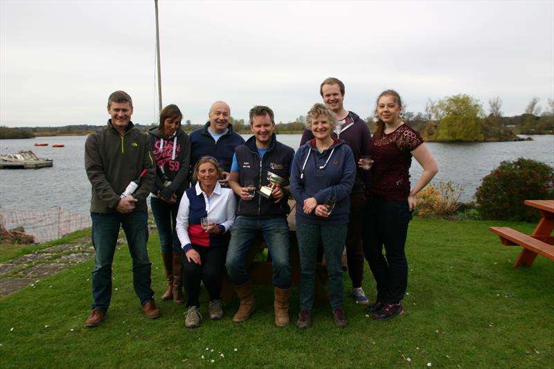 Albacores at Maidenhead (l-r) Stuart McAdam, Sarah Mayhew (1st – Silver Fleet); Erica Hunter, John Woffinden (2nd); Chas Frize, Julie Maidment (1st); Matthew Metcalfe-Smith, Emma Metcalfe-Smith (3rd) photo copyright Jenny Bentley taken at Maidenhead Sailing Club and featuring the Albacore class