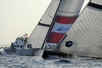 Semi final action (Azzura vs. TEAMORIGIN) in the Louis Vuitton Trophy Nice