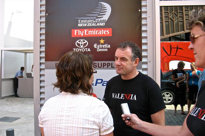 Then Minister of Sport, now NZ Parliament's Speaker, Trevor Mallard gives an interview outside the Emirates Team NZ base in the America's Cup Village, 2007 America's Cup, Valencia, Spain photo copyright Todd Niall taken at  and featuring the ACC class