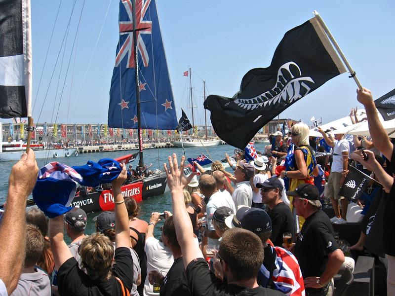 New Zealand supporters were part of the crowds lining the entrance to the Darcene, 2007 America's Cup, Valencia, Spain photo copyright Todd Niall taken at  and featuring the ACC class