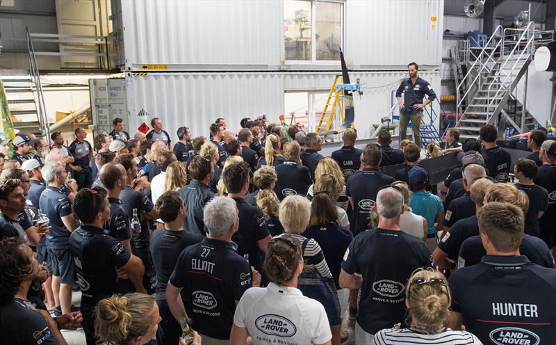 Ben Ainslie addresses the team and key supporters in Bermuda after the team bow out of the 35th America's Cup, announcing that the team will challenge for the 36th - photo © Lloyd Images