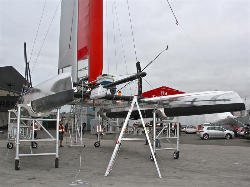 Emirates Team NZ take over Luna Rossa's AC45 foiler, which the Kiwi team modified before starting their 2015 test program. - photo © Richard Gladwell
