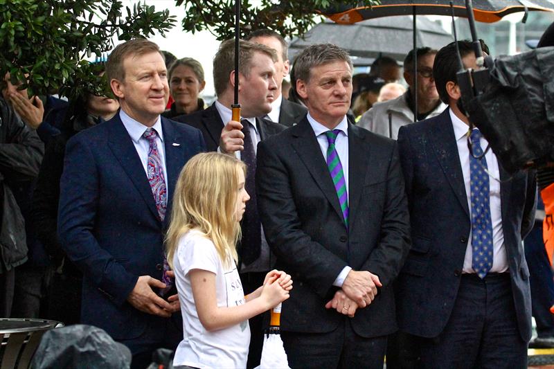 Dr Jonathan Coleman, then Minister of Sport with the Prime Minister, Bill English at the America's Cup Victory Parade in Auckland, July 2017 photo copyright Richard Gladwell taken at New York Yacht Club and featuring the ACC class