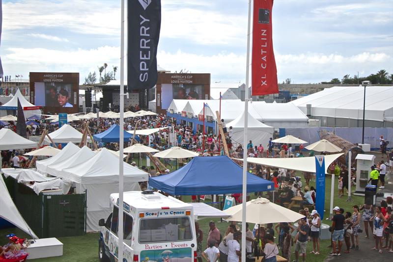 The America's Cup Village backed into the Emirates Team NZ base in Bermuda photo copyright Richard Gladwell taken at  and featuring the ACC class