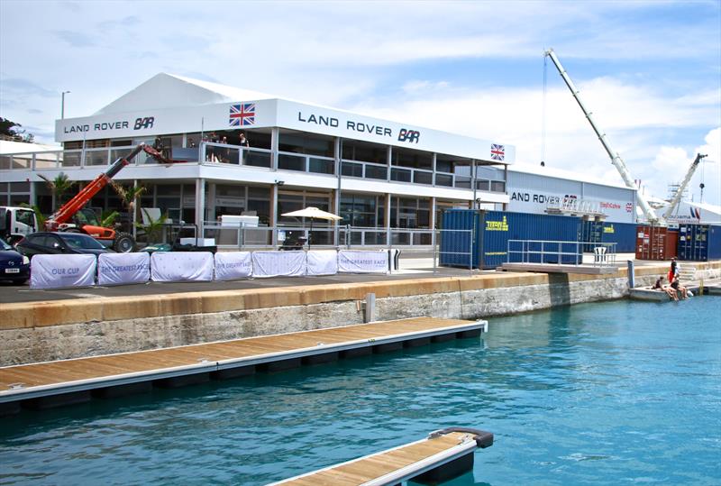 Land Rover BAR have a `double base` in Bermuda with a large corporate area (all pre-frabricated). The British team are expected to be one of the worst affected if the "Hybrid" proposal goes ahead photo copyright Richard Gladwell taken at  and featuring the ACC class