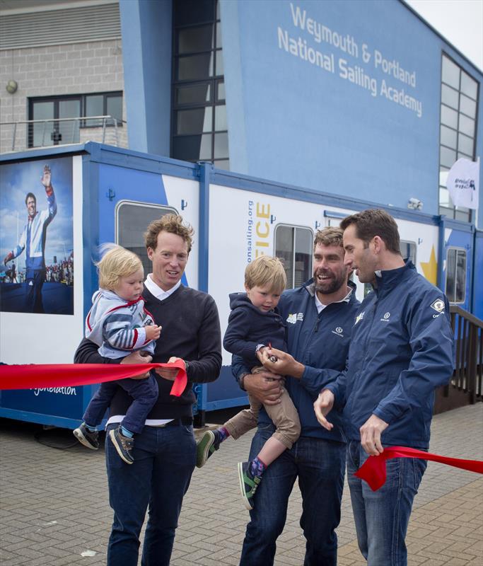 Sir Ben Ainslie cuts the ribbon with Iain Percy, Paul Goodison and Andrew Simpson's children photo copyright onEdition taken at Weymouth & Portland Sailing Academy and featuring the  class
