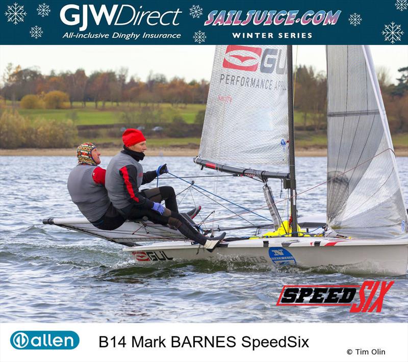 Mark Barnes during the GJW Direct Sailjuice Winter Series Datchet Flyer photo copyright Tim Olin / www.olinphoto.co.uk taken at Datchet Water Sailing Club and featuring the B14 class