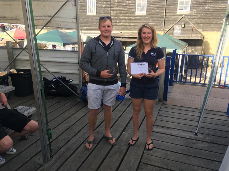Liam Willis & Abby Kieghtley-Hanson finish 2nd in the Classic fleet at the Gul B14 Nationals at Whitstable photo copyright Laura Jean Carney taken at Whitstable Yacht Club and featuring the B14 class
