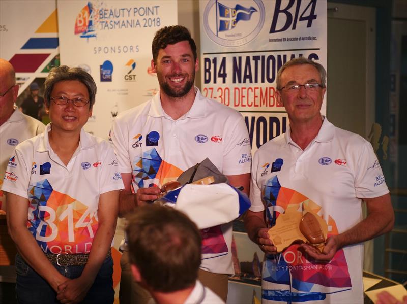 B14 Worlds prize giving: Ian Cunningham & Dave Cunningham, 3rd Overall photo copyright Steve Miller taken at Port Dalrymple Yacht Club and featuring the B14 class