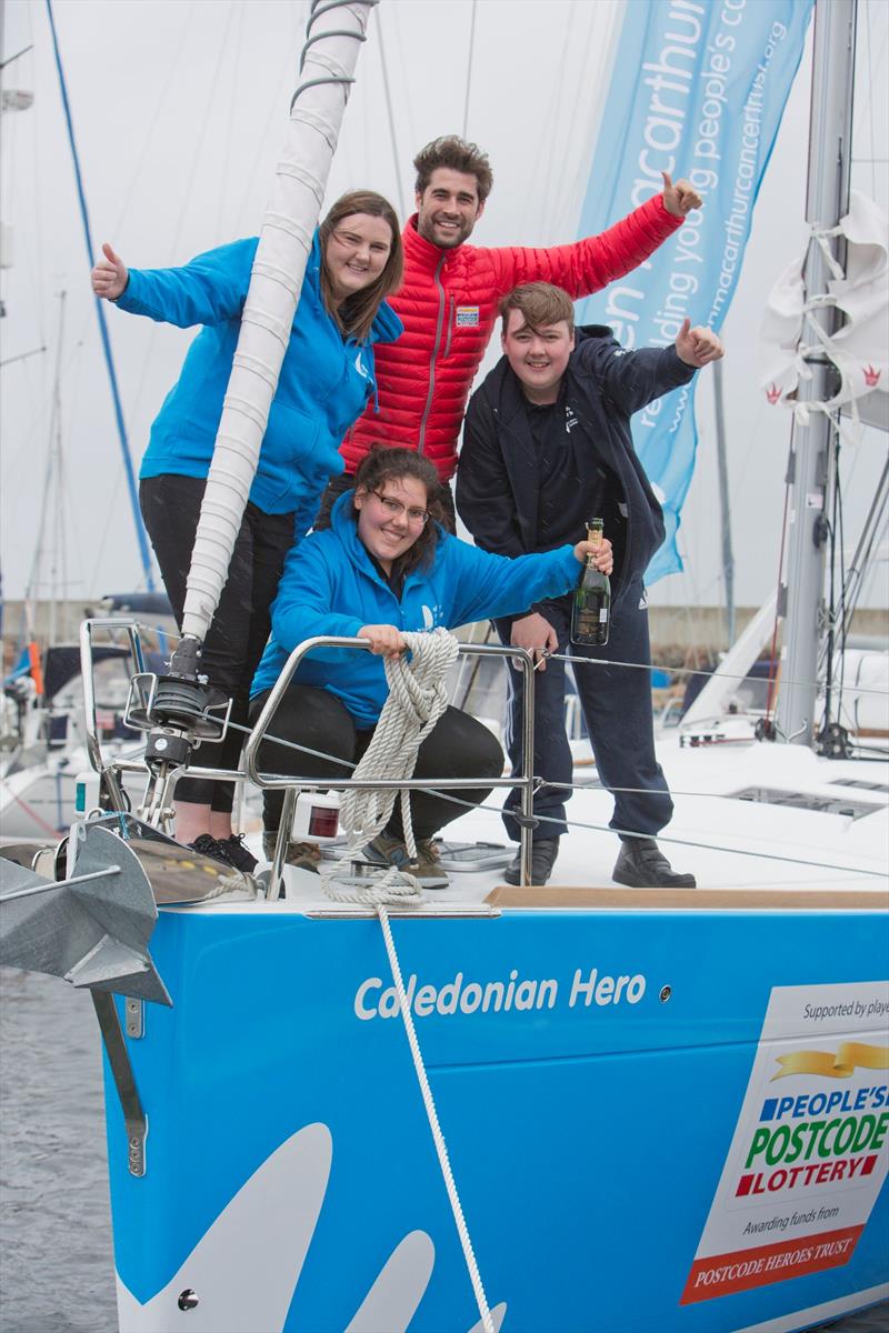 Ellen MacArthur Cancer Trust launch new boat, Caledonian Hero (l-r) Young people from the the Trust, Ashleigh Patrick, Victoria Sanches, Matt Johnson (People's Postcode Lottery Ambassador) and Craig Swift photo copyright Marc Turner taken at  and featuring the Beneteau class
