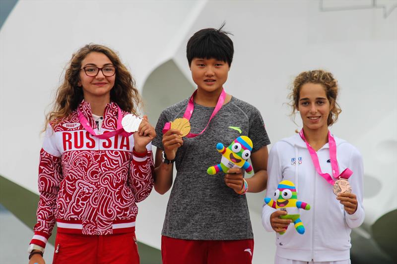 Girl's Techno 293 podium at the Youth Olympic Games 2014 - photo © ISAF