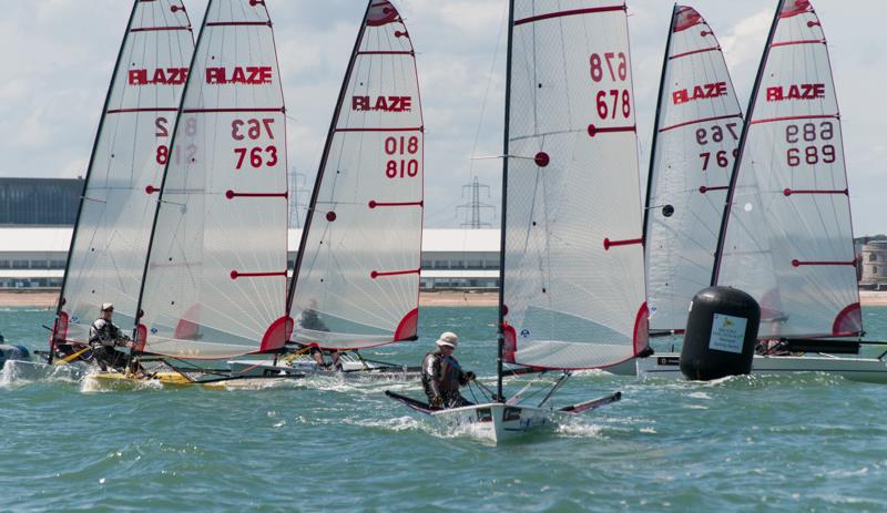 Rob Jones ahead of Ian Sanderson, Mike Lyons, Terry Crook, Pete Barton and Ben Pickering during the Blaze nationals at Warsash photo copyright Iain McLuckie taken at Warsash Sailing Club and featuring the Blaze class