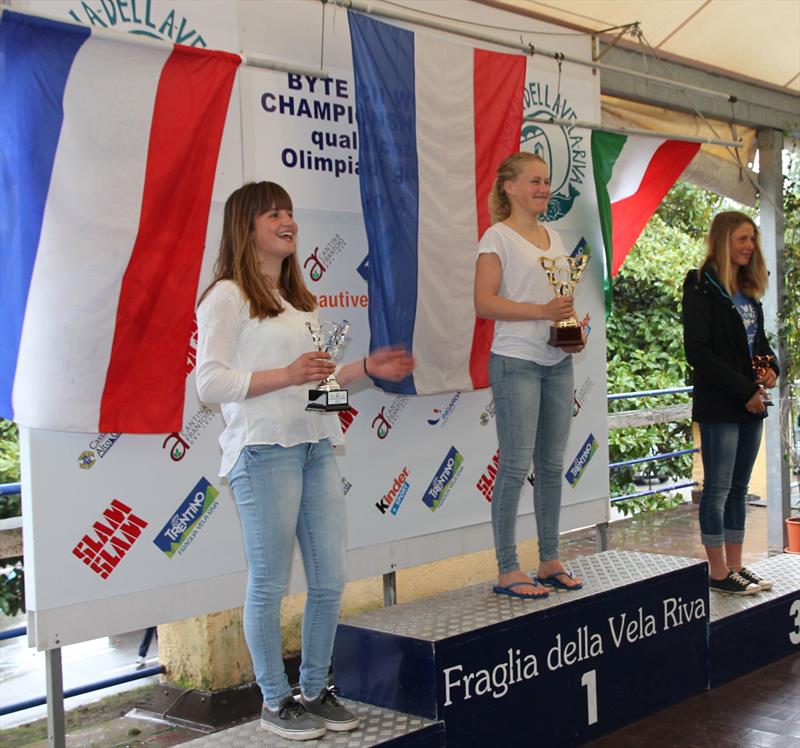 Women's podium at the Byte CII World Championships photo copyright Elena Giolai taken at Fraglia Vela Riva and featuring the Byte class