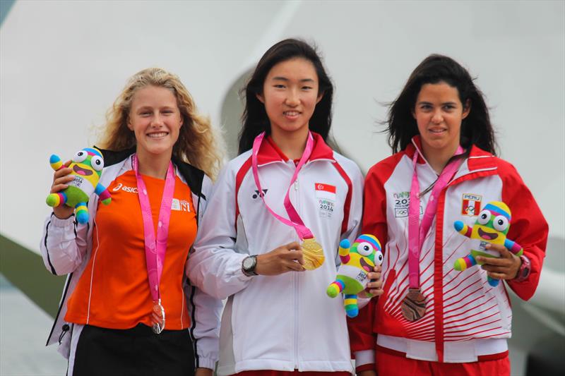 Girl's Byte CII class podium at the Youth Olympic Games 2014 - photo © ISAF