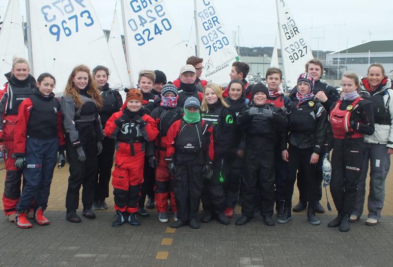The UKNCCA Intermediate Squad with coaches Jodie Green & Katrina Brewer photo copyright Peter Collyer taken at Weymouth & Portland Sailing Academy and featuring the Cadet class