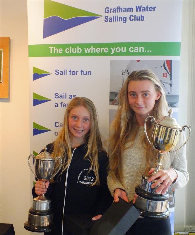 Lainey and Cally Terkelsen win the Cadet Inland Championship photo copyright Peter Collyer taken at Grafham Water Sailing Club and featuring the Cadet class