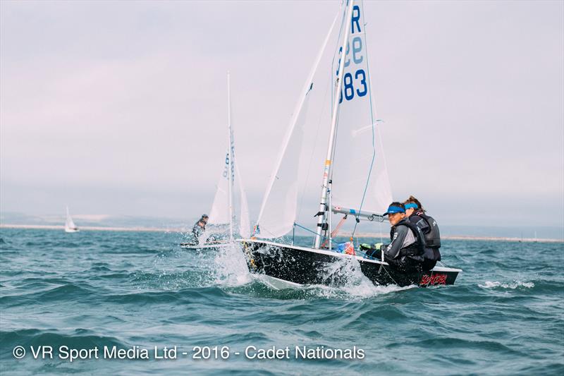 Katie Spark & Connor Line during the Zhik Cadet Nationals at the WPNSA practice race photo copyright VR Sport Media taken at Weymouth & Portland Sailing Academy and featuring the Cadet class