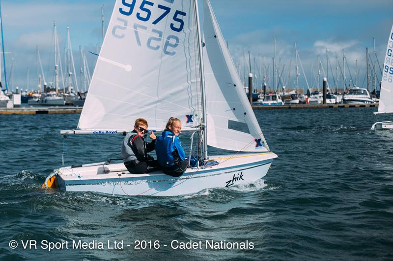 Thibaud Dirix & Ziva Perko during the Zhik Cadet Nationals at the WPNSA practice race photo copyright VR Sport Media taken at Weymouth & Portland Sailing Academy and featuring the Cadet class